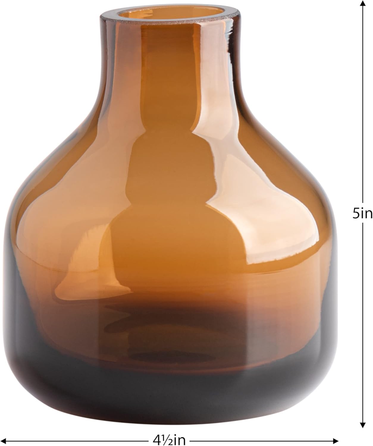 Torre & Tagus Solid Color Round Art Glass Vase for Flowers - 5" Tall Unique Flower Vase, Clear Handmade Bottle Vase for Home Decor, Bud Vase as Decorative Shelf Decor or Wedding Gift, Amber Orange - Image 2