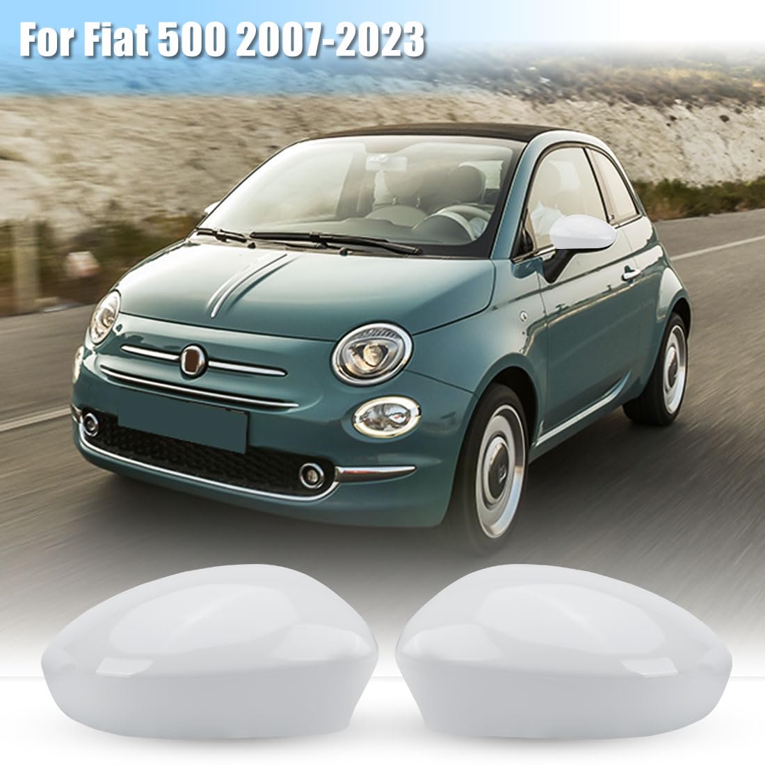 Cappuccio Dello Specchietto Retrovisore Sostituzione per Fiat 500/500C/500E/Abarth 500 2007-2024/Grande Punto 2005-2018, Cappucci per Specchietti Retrovisori Specchietto Retrovisore (Bianco)