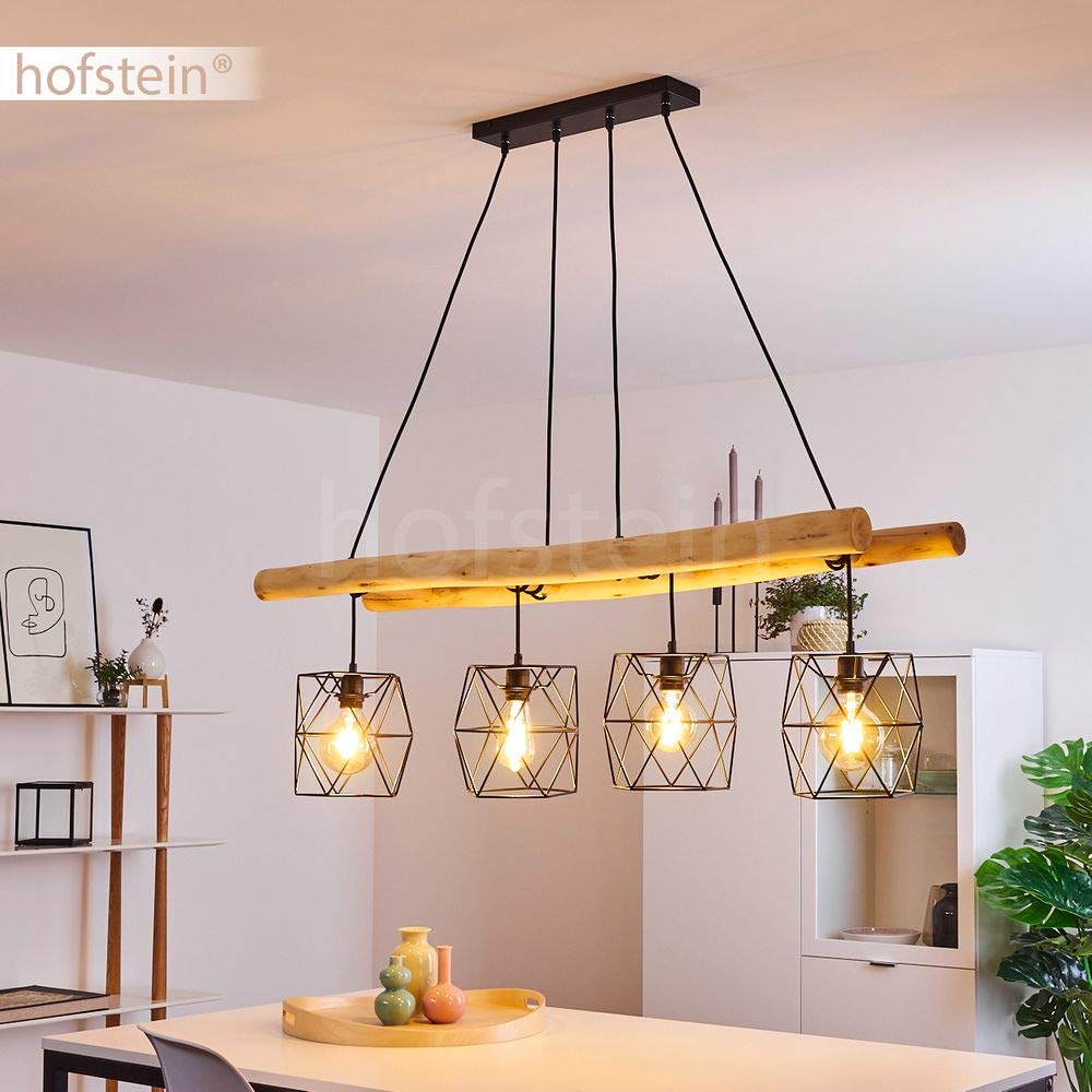 HOFSTEIN Pendelleuchte Palmetto – 4-flammig, Metall/Holz, Höhenverstellbar, Für Esszimmer & Küche