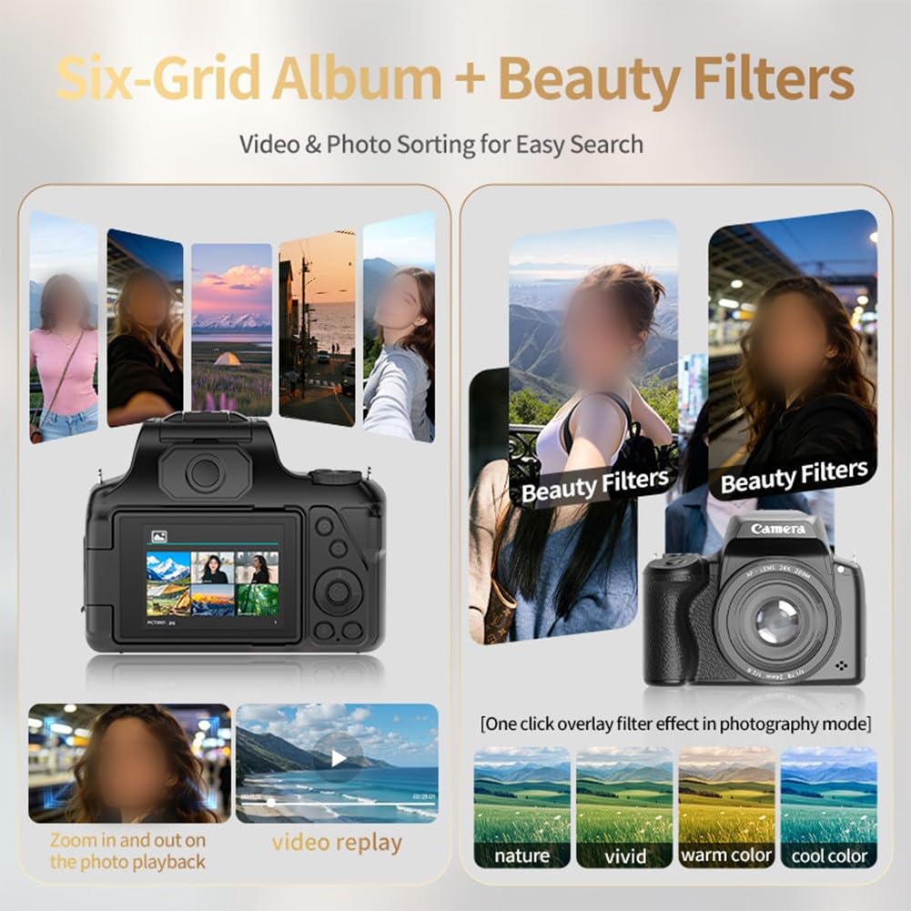 Cámara digital 4K de 68 MP con zoom de 28 aumentos, cámara de vlogging con