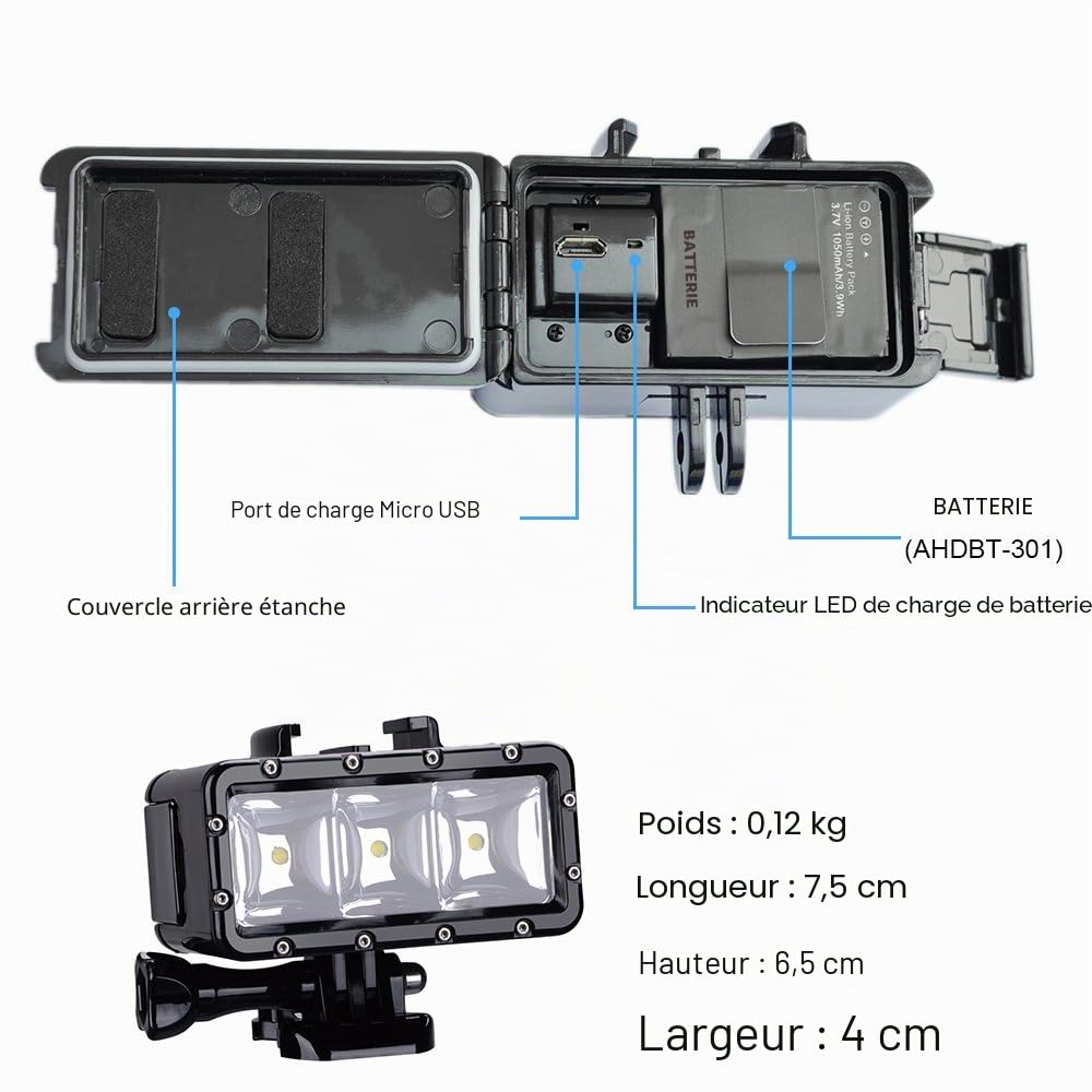 Suptig Lumière vidéo LED étanche Haute Puissance à intensité Variable pour Gopro Hero6/Hero5/5S/4/4S/3+/3/2 SJCAM SJ4000/Sj5000/Sj6000/Sj7000 Xiaoyi