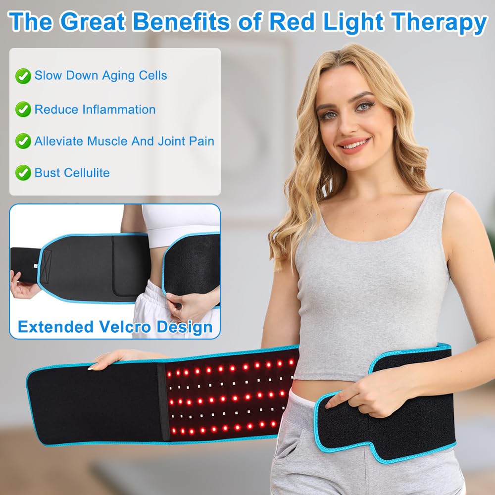 Ceinture amincissante professionnelle avec adaptateur, ceinture de thérapie par la lumière rouge pour perte de poids, lumière rouge 660 nm et 850 nm lumière proche infrarouge ceinture enveloppante