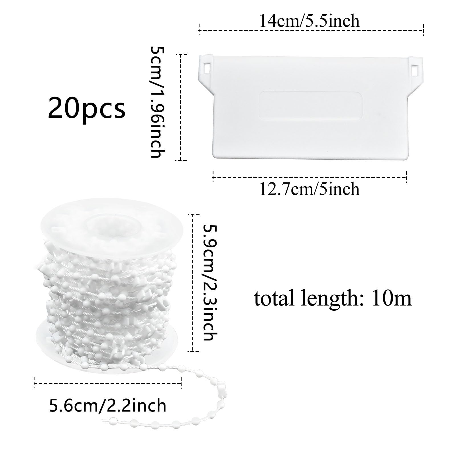20 Pcs Pesi di Tende Verticali 127mm con 10m Catena, Kit di Ricambio e Riparazione per Lamelle, Verticali a Lamelle Accessori Adatto per Ufficio e Casa