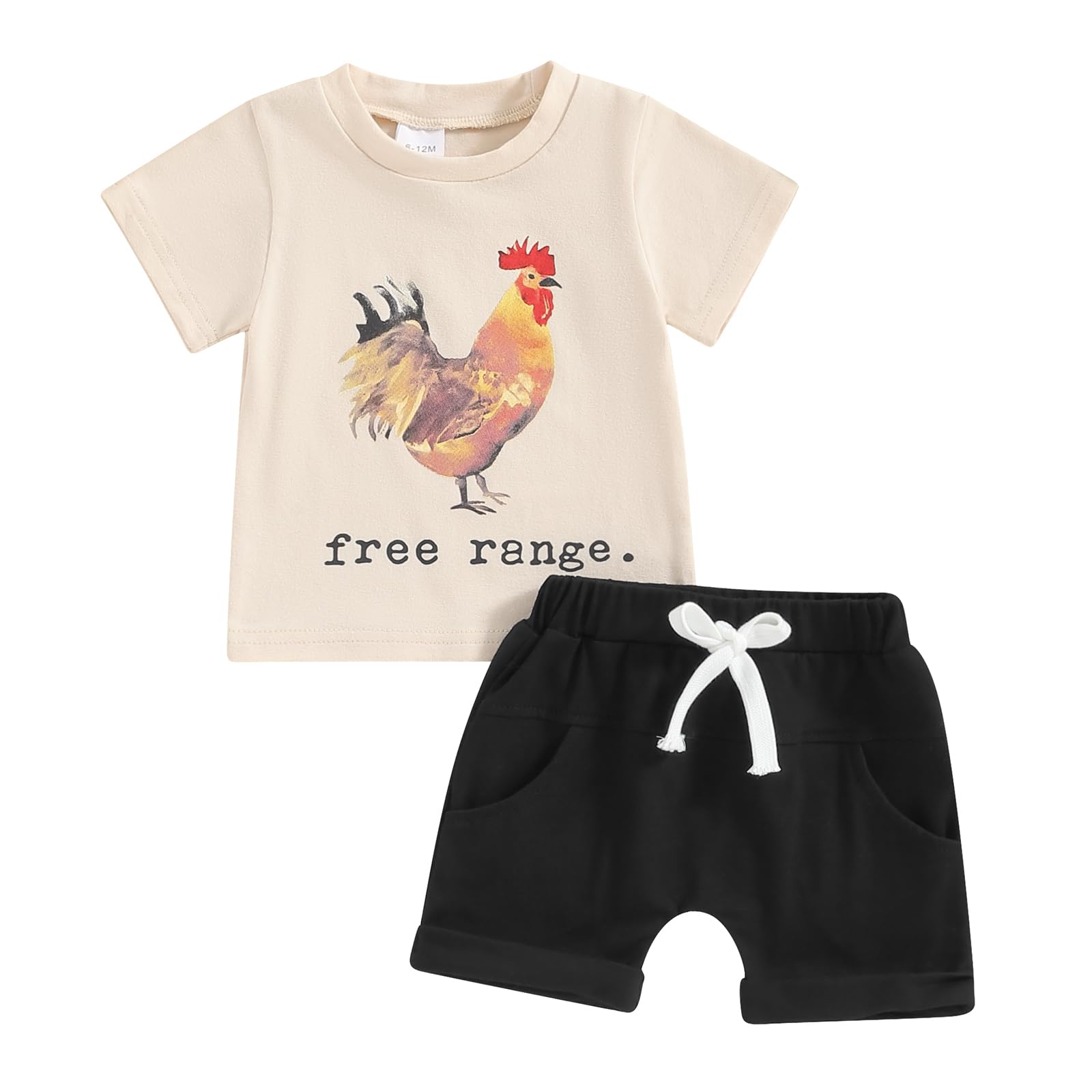 Toddler Baby Boy Summer Clothes Country Farm Short Sleeve Western T-Shirt Tops Jogger Shorts Set Casual Outfits (Black-Chick, 12-18 Months)
