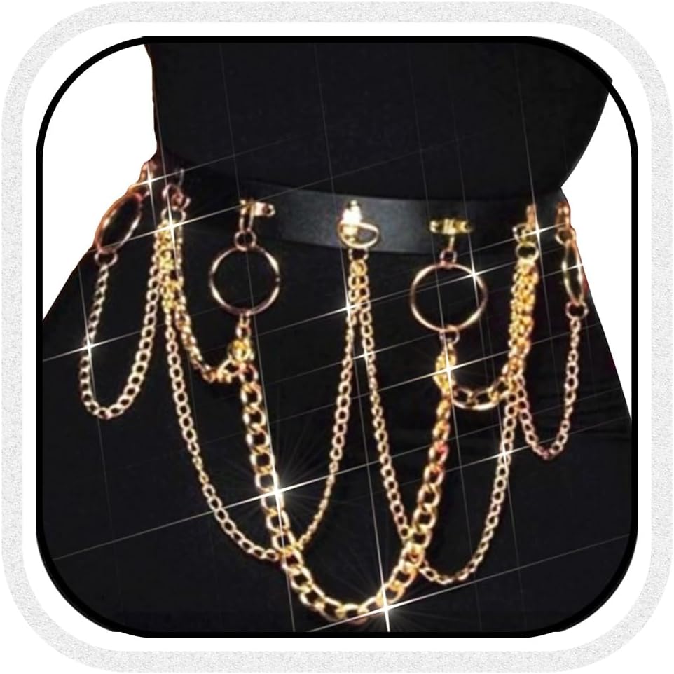 BODIY Black Leather Waist Chain Belt Gold Body Chain Punk Rave Accessories Fashion Body Jewelry for Women