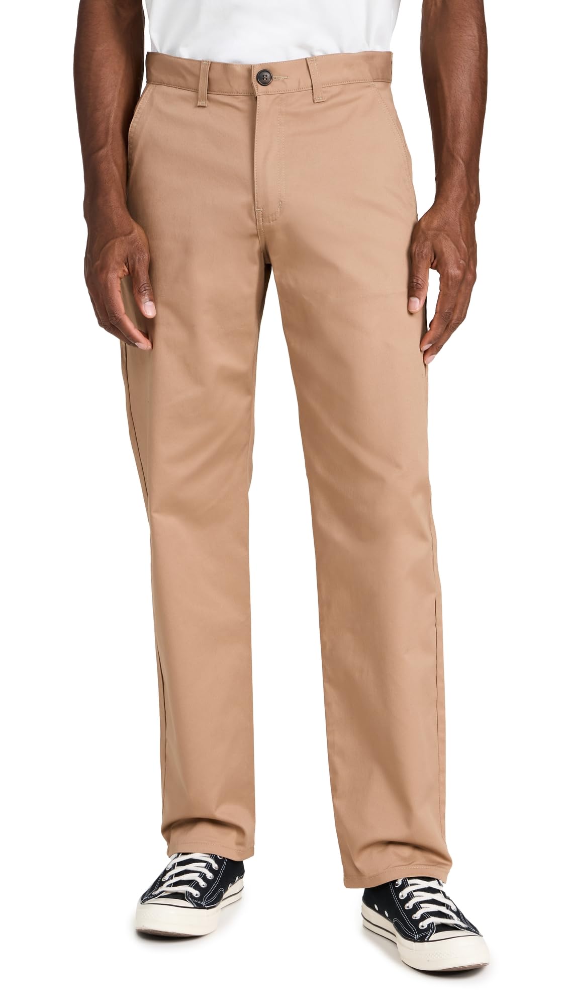 Naked Famous Denim Mens Straight Chino Beige Stretch Twill Trousers