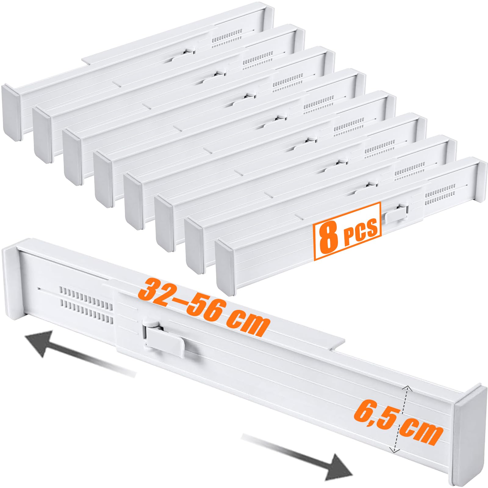 SHUESS Juego de separador de cajones ajustable de 8, 32-56 cm, blanco