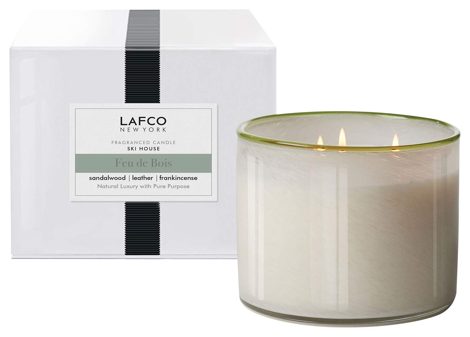 LafcoNew York 3-Wick Candle, Feu de Bois - 30 oz - 120-Hour Burn Time - Reusable, Hand Blown Glass Vessel - Made in The USA