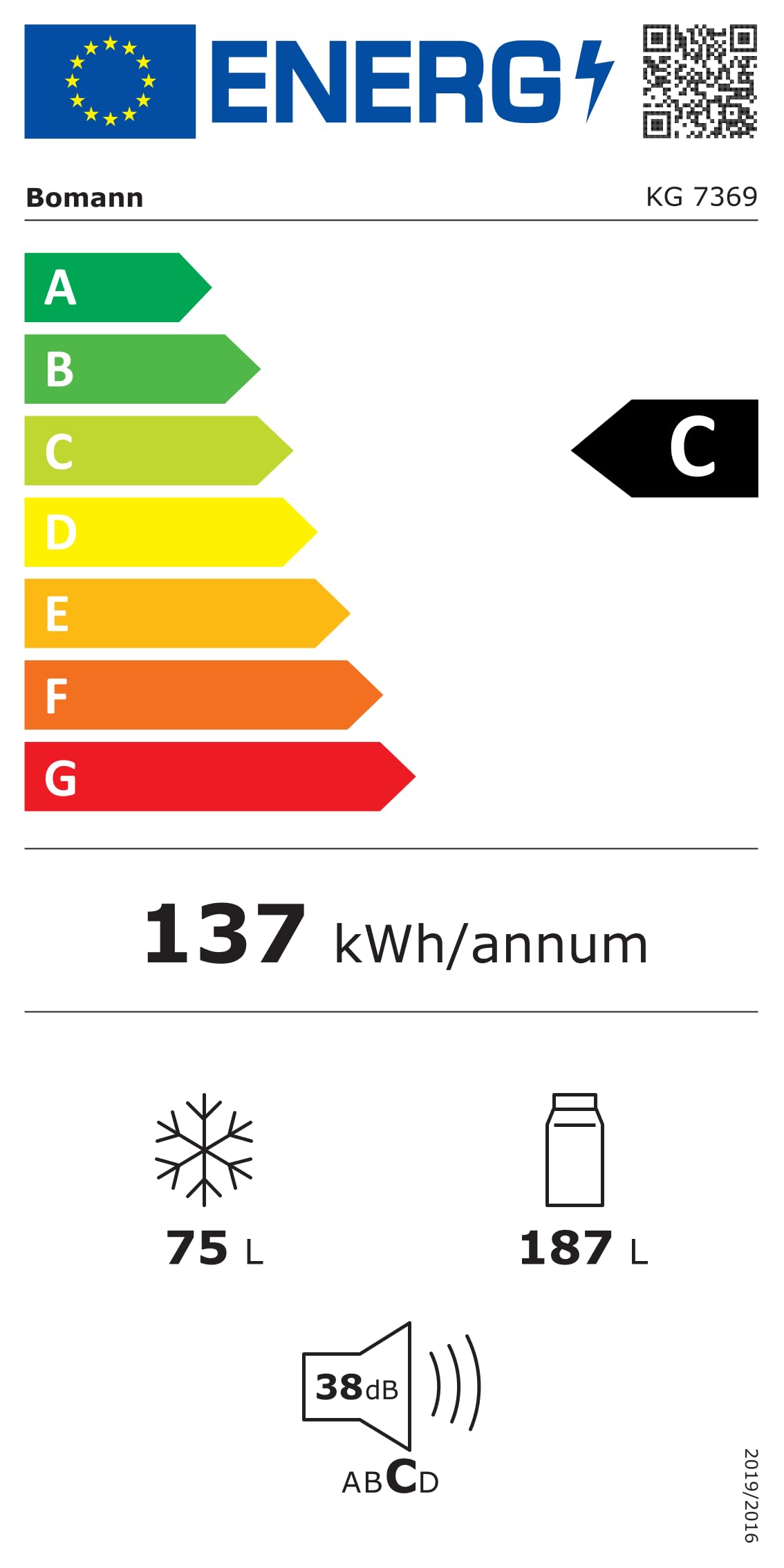 Bomann KG 7369 Kühlschrank mit Gefrierfach Energieklasse C 176cm LowFrost Kühl Gefrierkombination silber