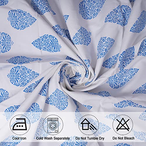 Image of HOMEMONDE Jaipuri Hand Block Leaf Print Cotton Curtains for Door 8 Feet Set of 2, Printed Door Curtains for Home Decor, Hangs Elegantly with Eyelets (3.7 ftx8ft, Blue)