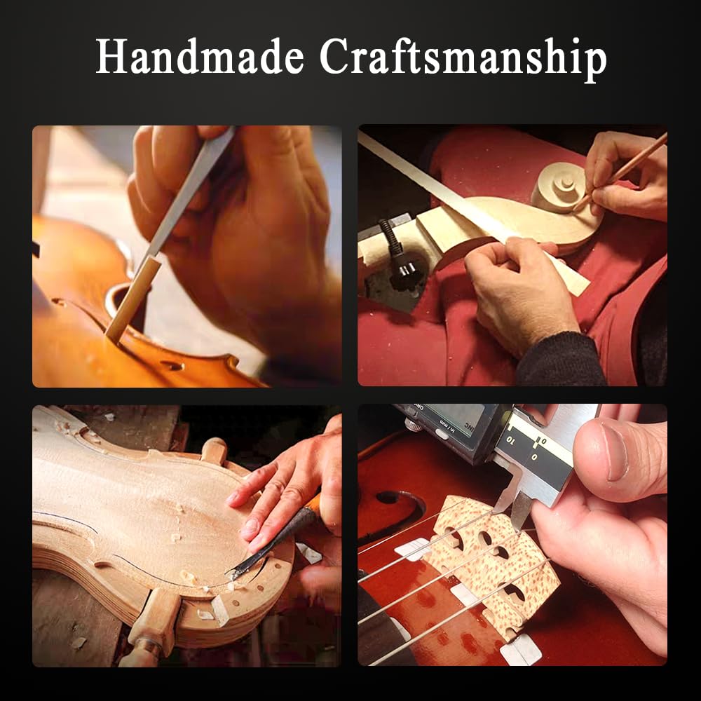 Violon 4/4 complet pour débutants, adultes, étudiants, épicéa vieilli, violon en bois massif, fixations en ébène avec étui rigide, épaulière, archet, accordeur, cordes supplémentaires (marron