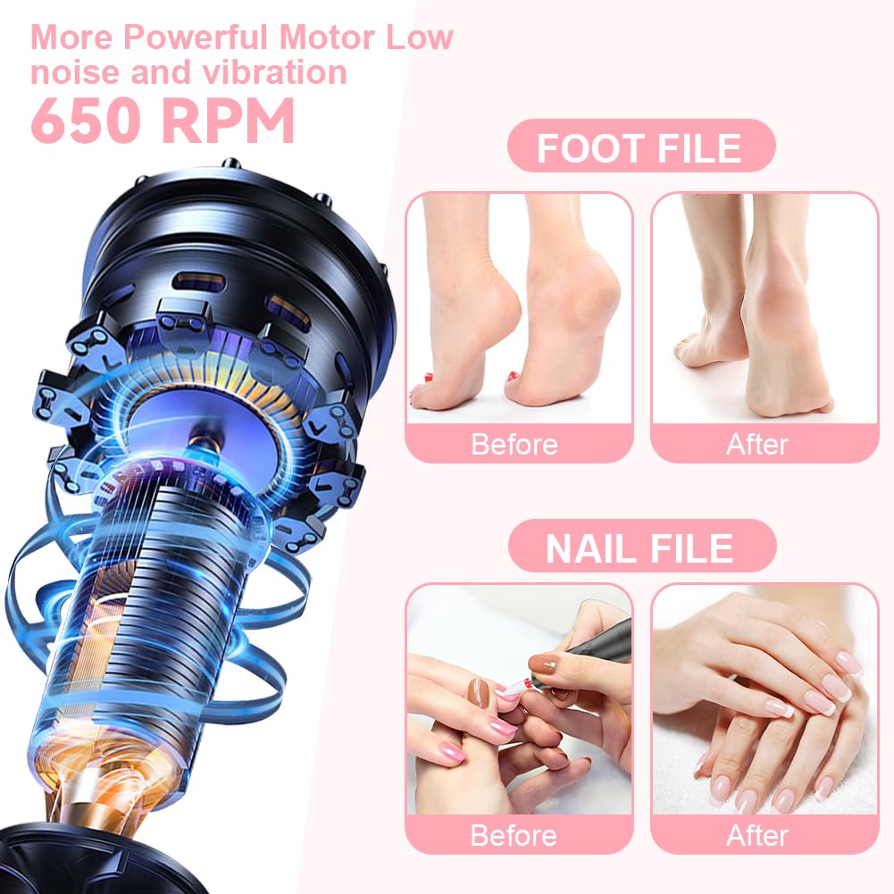 AOOWU Removedor de Callo del Pie Eléctrico, 2 en 1 Eléctrica Aparato de Pedicura, Velocidad Ajustable Lima Eléctrica para Pies, Profesional Quita Durezas Electrico Exfoliante Eliminar Durezas y Callo