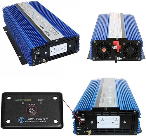 AIMS Power Inversor de corriente sinusoidal puro pico de 2000 vatios4000 vatios, 12 voltios CC a 120 voltios CA ETL listado con control remoto