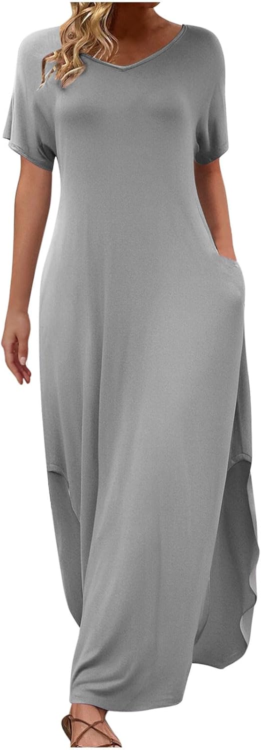 AYSDSKI Damen Maxikleid Mit V-Ausschnitt - Elegantes Abendkleid Mit Schlitz