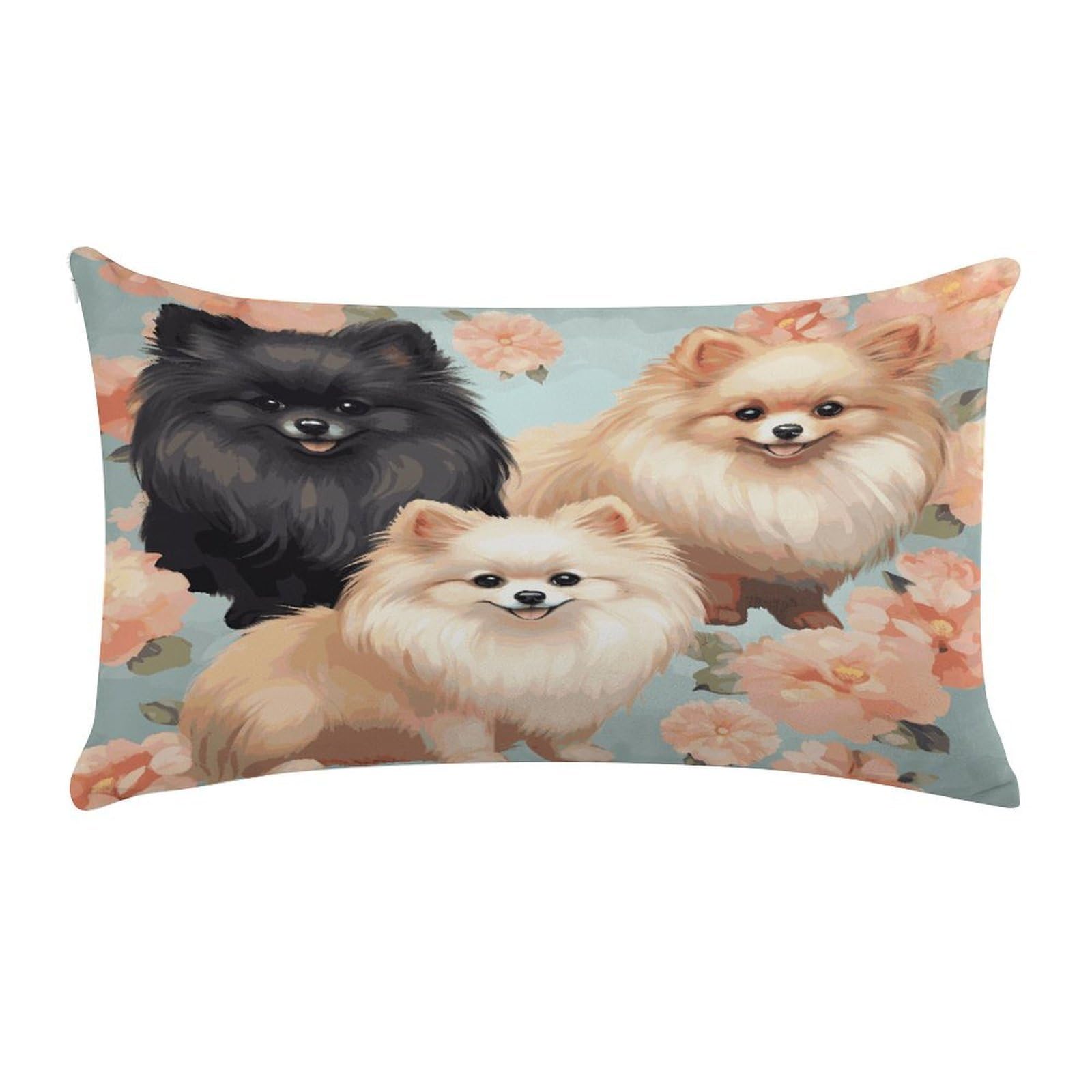 Pomeranians Pattern Pillow Case Decorative Rectangle Throw Pillow Cover Soft Plush Pillowcase Cozy Cushion Case Modern Pillow Sham Cushion Cover for Bedroom Sofa Couch 20 X 12 Inch