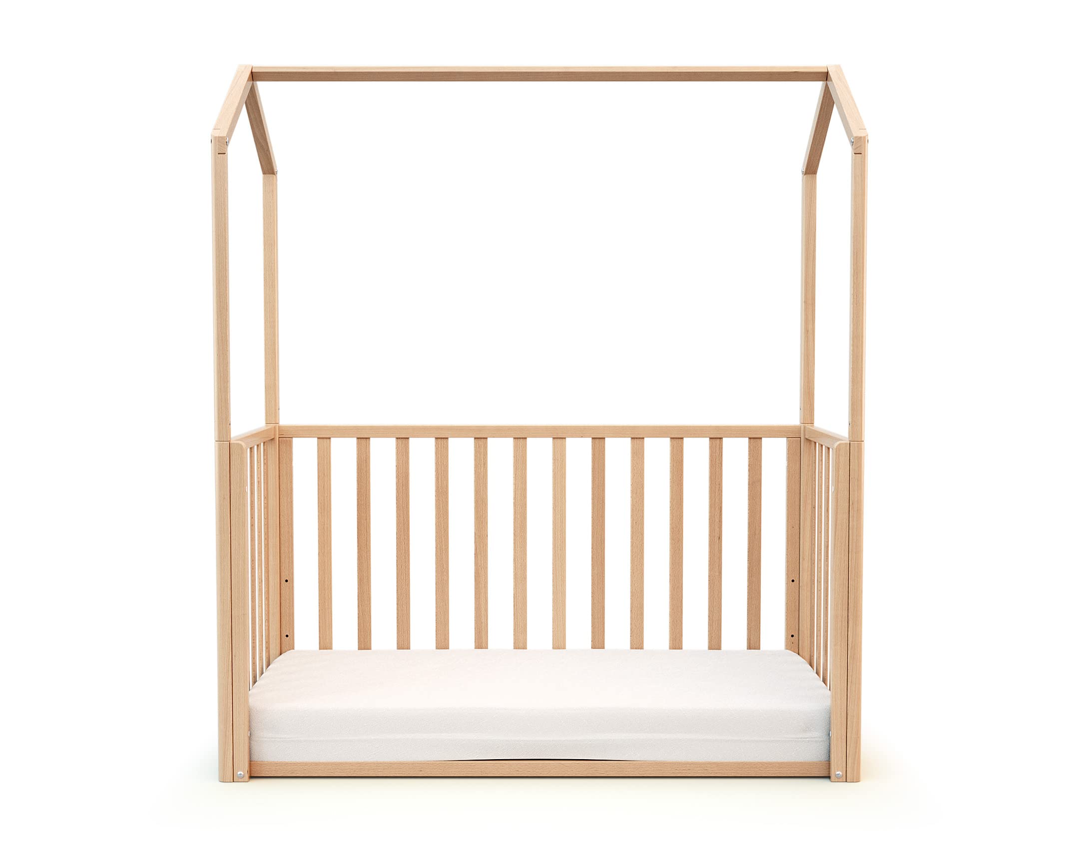 AT4 - Cuna bebé casita evolutiva CONFORT madera - Haya Barnizada - 60 x 120-125,50 x 64 x 158 cm