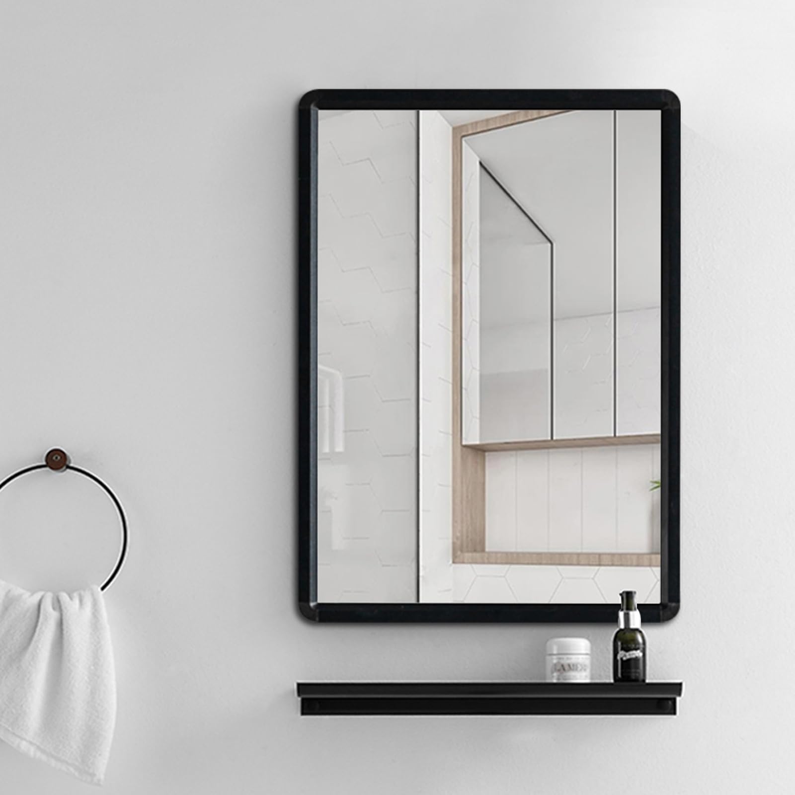 Warmiehomy Espejo rectangular de 48 x 63 cm con marco negro para colgar en la pared, espejo de pasillo para baño, sala de estar, dormitorio