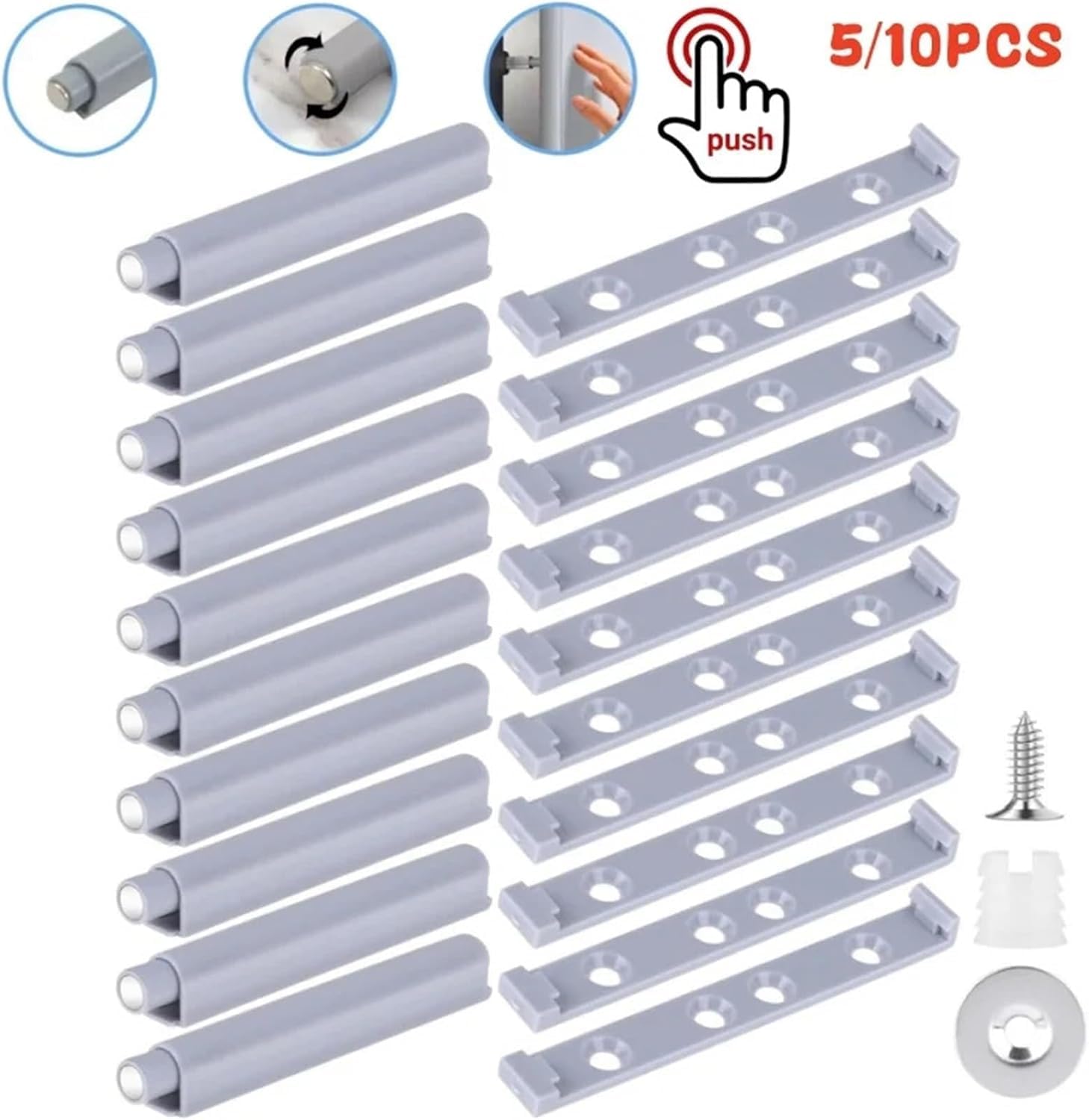 Pestillos magnéticos de empuje, 5/10 Uds. Empuje for abrir pestillos puerta gabinete, cierre suave al tacto for armario(10PCS)