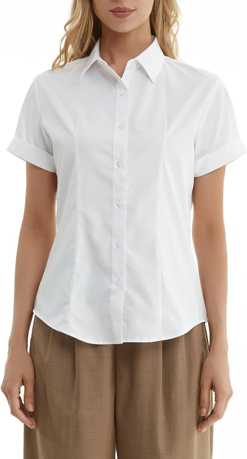 Womens White Button Down Shirt, Wrinkle-Free Dressy Work Blouses, Business Casual Button Up Shirt for Women - Image 2