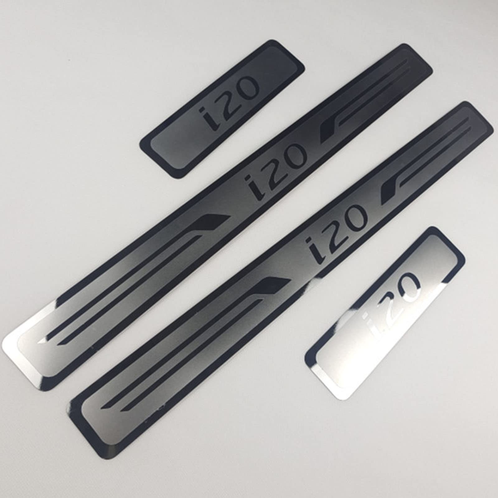 EAGLEG 4 Pezzi Acciaio Inox Battitacco per Auto Sticker, per Hyun-dai i20 2015-2019 2020 2021 2022, Esterno Battitacco Protezione Plates Anti-Graffio Scuff Adesivi Decorativi Accessori,Silver