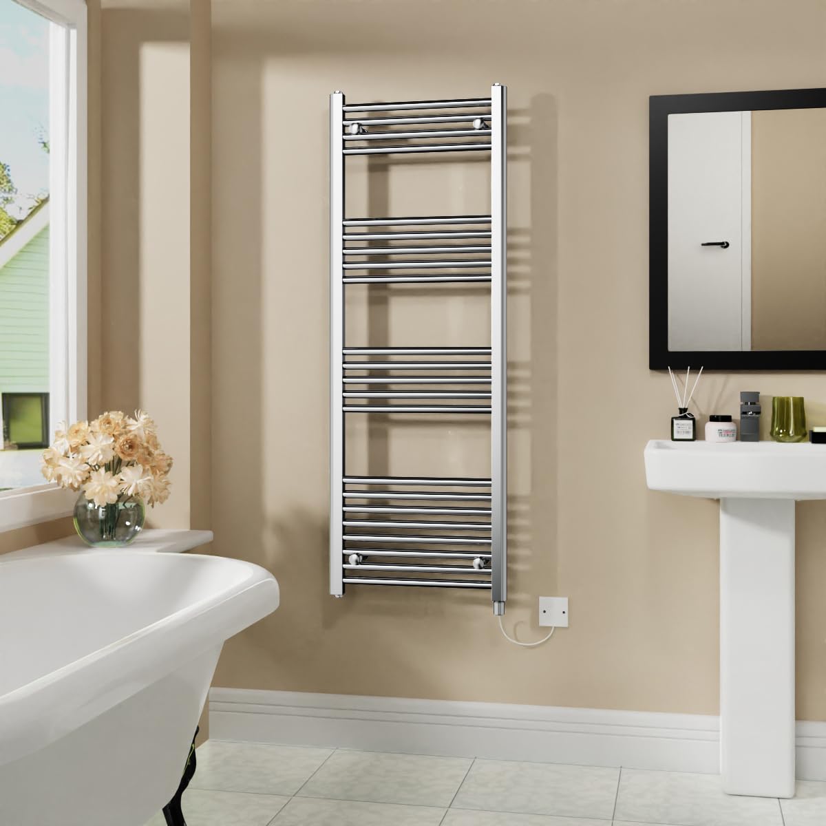 Warmehaus 800W Electric Heated Warming Towel Rail Bathroom Radiator Chrome - 1400x500mm