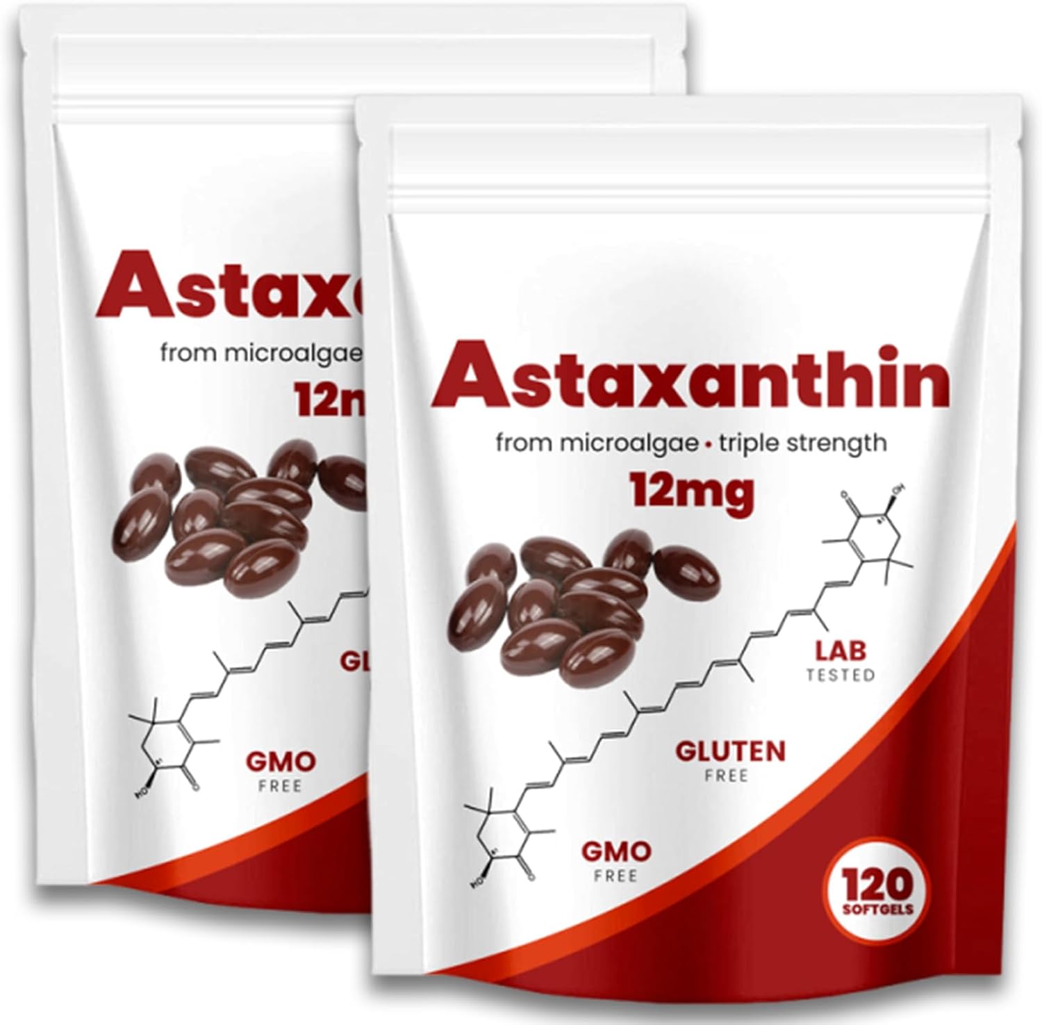 Astaxanthin 12mg, Natural Antioxidant, Supports Immune, Fresh Microalgae for Skin Eye and Internal Circulation Health, 120 Softgels (01, 02#)
