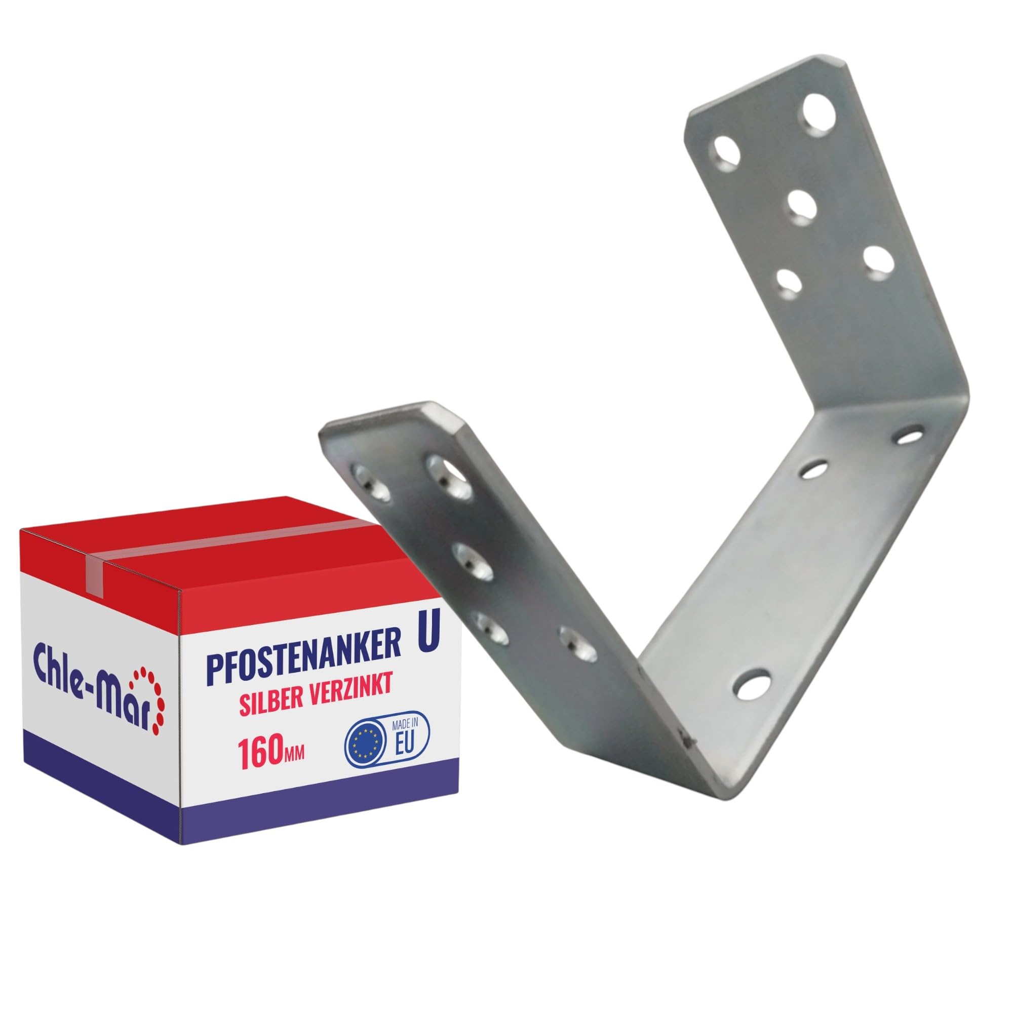 Chle-Mar – 160mm U Bar Post Bracket | Galvanized Steel Fixed Bar Shoe | Post Anchor for Fences and Wooden Structures