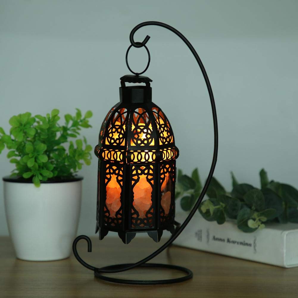 Wakects Lampe de sel de cristal de roche Himalayana, lampe de sel en cristal de fer forgé, lampe de roche salée pour décoration de la maison Lampe ambiance noël (Noir)