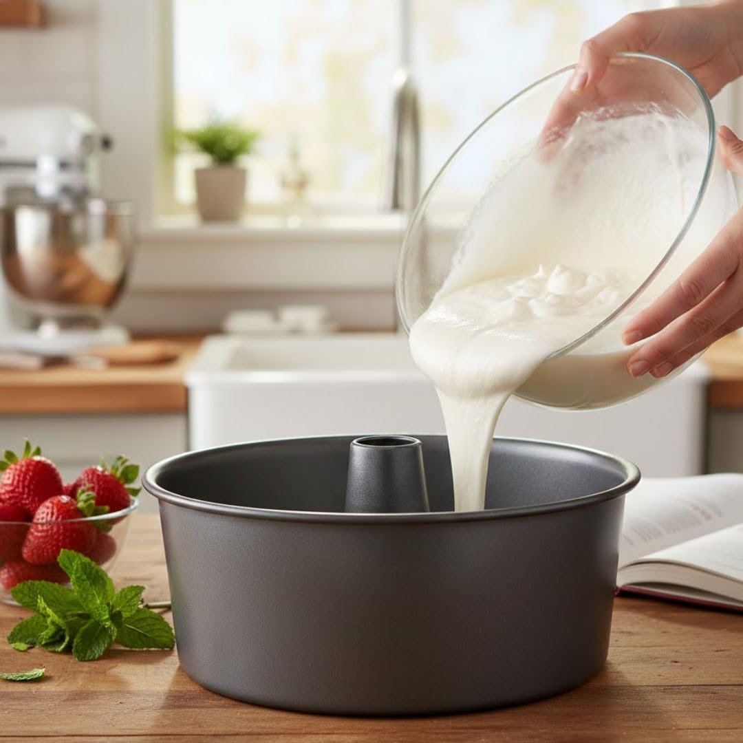 Soro Essentials- 10" x 5.13" Non-stick Angel Food Cake Pan with Removable Bottom Aluminized Carbon Steel- Tube Pan Bakeware for Baking Cakes Pound Cake Chiffon Cake Mold Easy Release & Clean