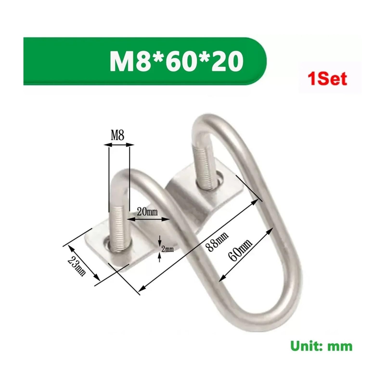 Collier de serrage double en forme de U pour tuyau Collier de serrage for tuyau en acier inoxydable 304, double vis en U, boulon transversal, argent, plusieurs tailles(M8-18x22mm)