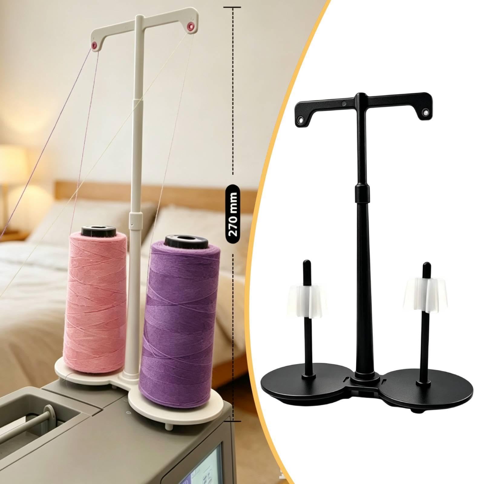 Soporte Doble para Hilo para Máquina de Coser, Organizador, Soporte Doble para Hilo, Antideslizante, Soporte Equilibrado, Fabricado en PP, Fácil Insta, Negro, Individual