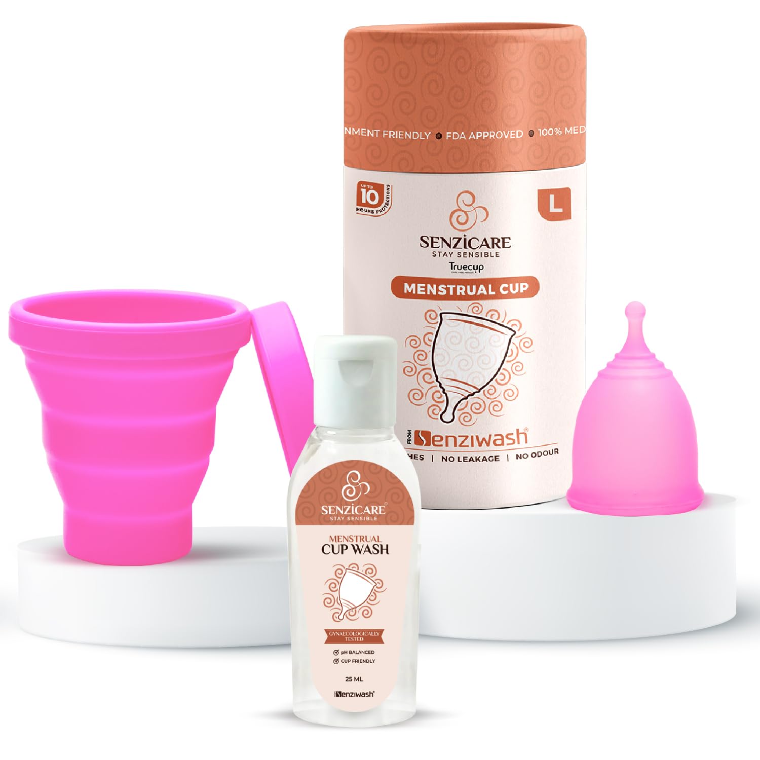 Truecup Large Reusable Menstrual Cup & Sterilizer Cup with Cup Wash | No Rashes, Leakage or Odour | 100% Medical Grade Silicone | FDA Approved (Large Cup + Cup wash + Sterilizer)