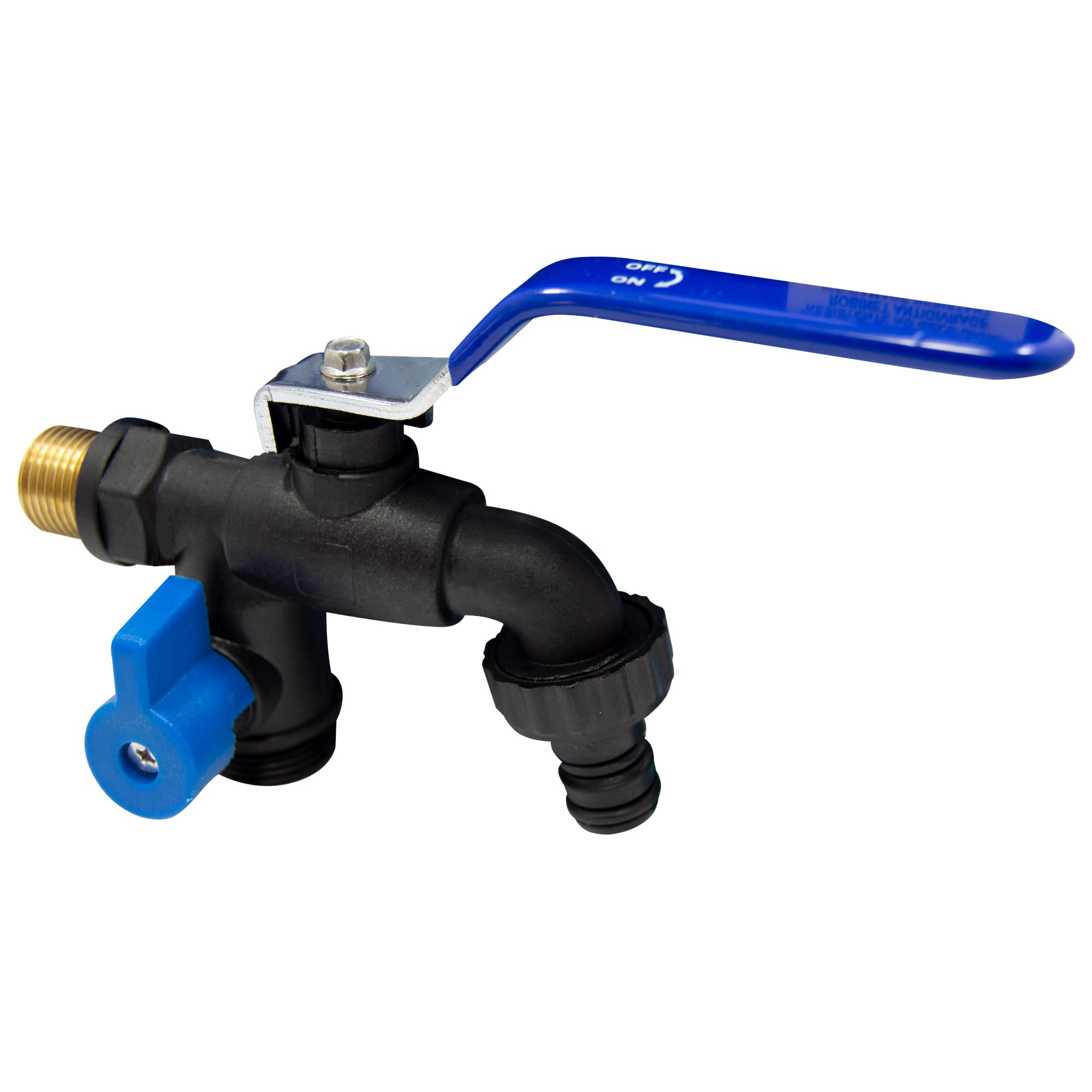 S&M 180040 Rubinetto da giardino antighiaccio con due uscite e presa automatica, nero e blu