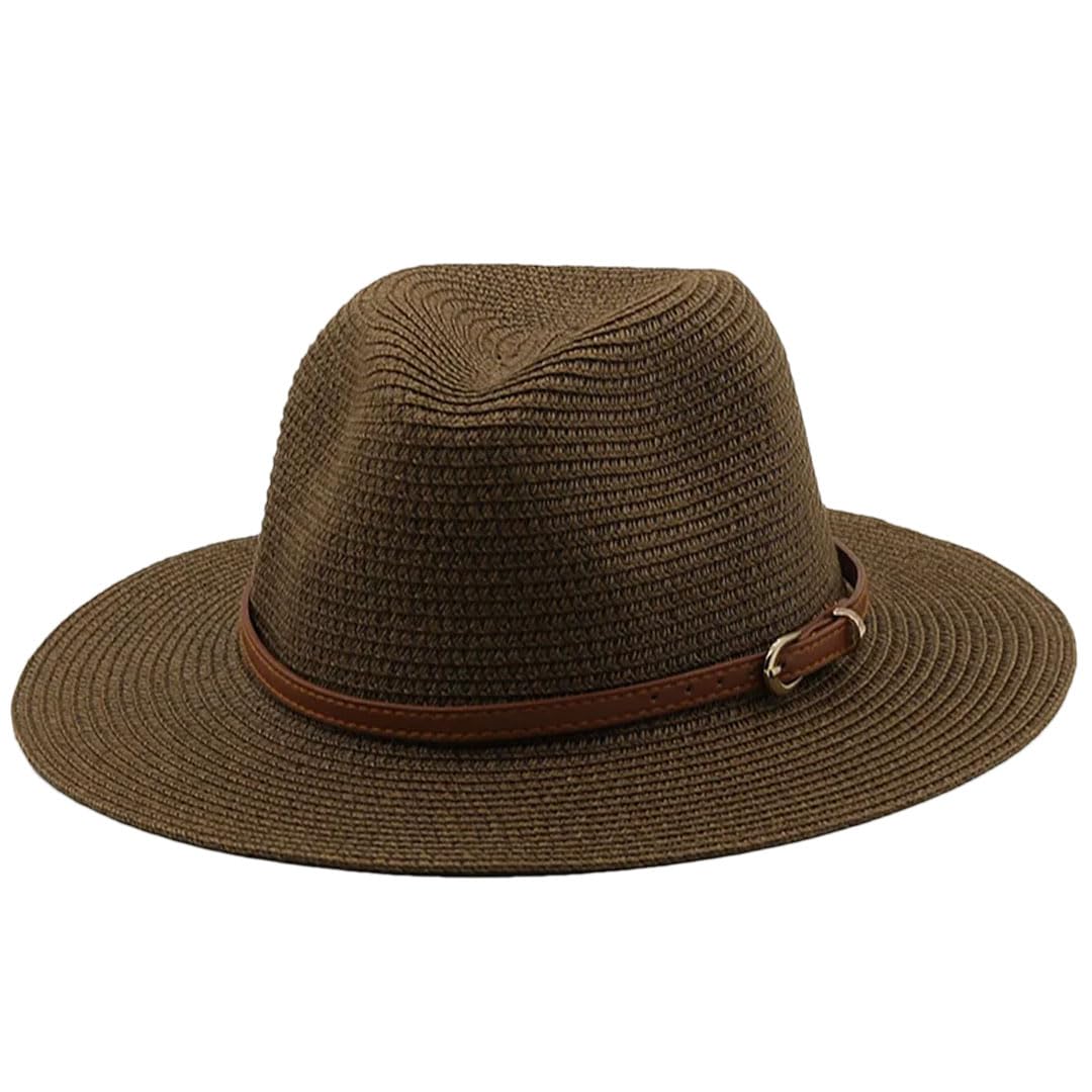 EYRMQWJPC Wide Brim Sun Hat, Unisex Straw Hat Multicolor Wide Brim Sun Protection Beach Jazz Panama Cap Brown Belt(Coffee)