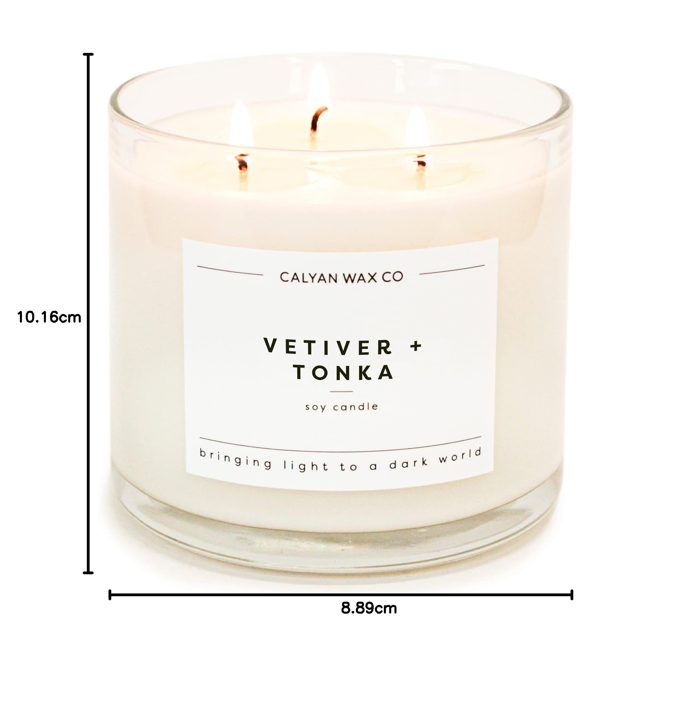 Calyan Wax Co. Kerze mit 3 Dochten, Vetiver + Tonka-Duftkerze, 43 Stunden Brenndauer, 3 Docht-Soja-Kerzen, ungiftiges und veganes Sojawachs, Duftkerzen im Glas, 422 g
