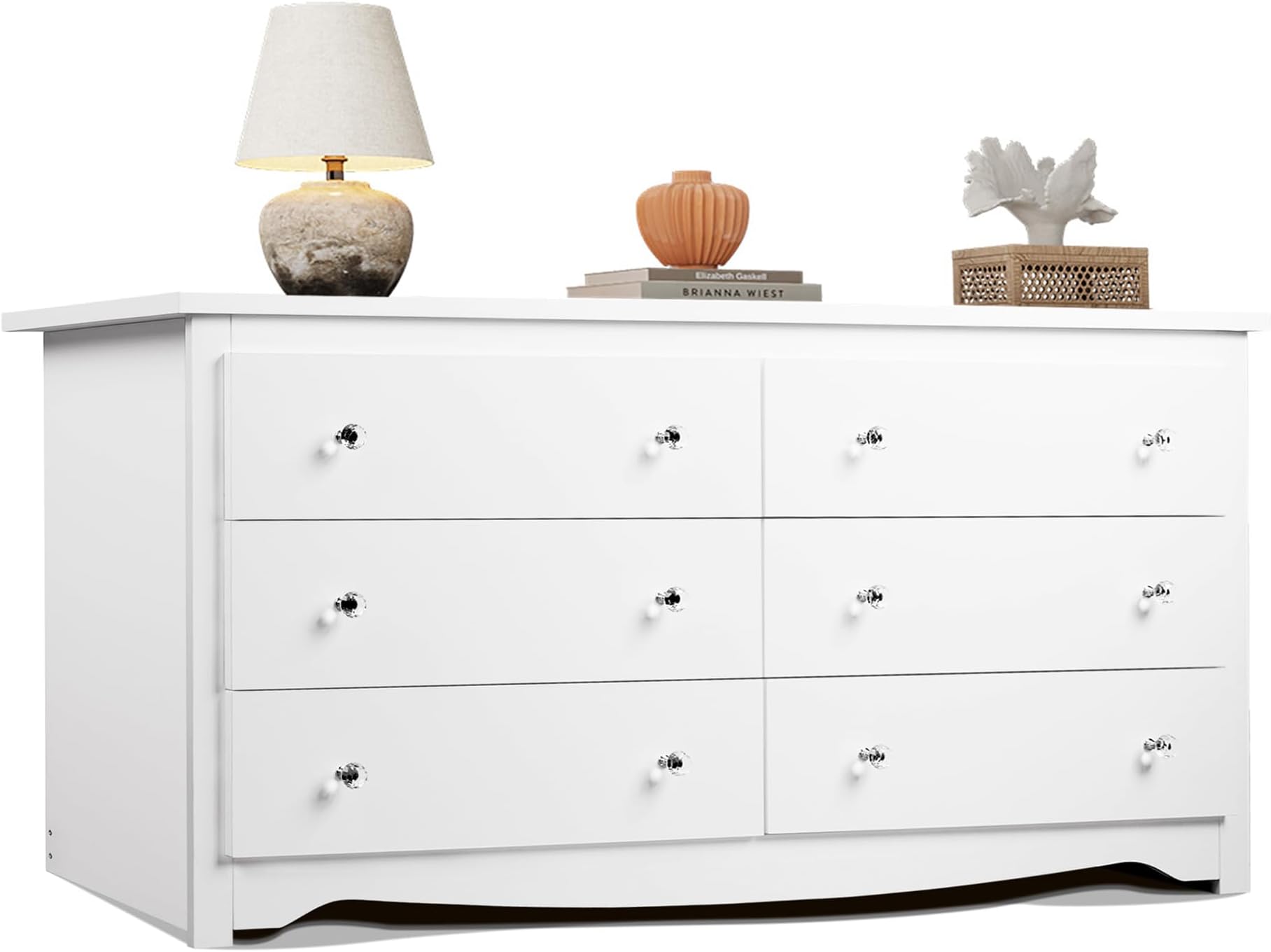 WLIVEWhite Dresser with 6 Drawer, 59“Wide Modern Chest of Drawers for Bedroom, Wood Large Storage Tower Unit, Closet Store Organizer for Living Room, HallwayThe Forest Stewardship Council