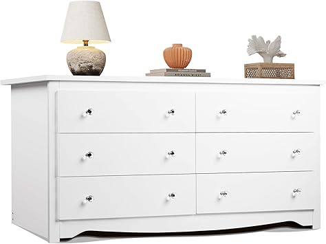 WLIVE White Dresser for Bedroom, 59“ Wide Chest of Drawers with 6 Drawer, Wood Long Nightstand with Drawers, Modern Large Storage Tower Unit, Closet Store Organizer for Living Room, Hallway