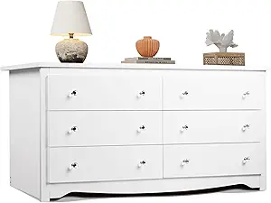 WLIVE White Dresser for Bedroom, 59“ Wide Chest of Drawers with 6 Drawer, Wood Long Nightstand with Drawers, Modern Large Storage Tower Unit, Closet Store Organizer for Living Room, Hallway