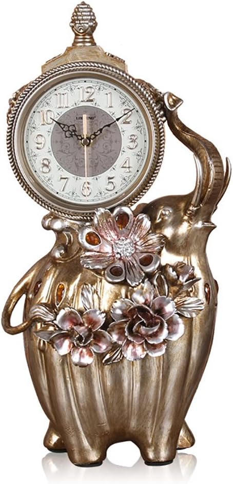 Retro Mantel/Mantle Rhythm Quartz Clock Elephant Living Room Desk Shelf Clocks Decoration (Color : Brown)