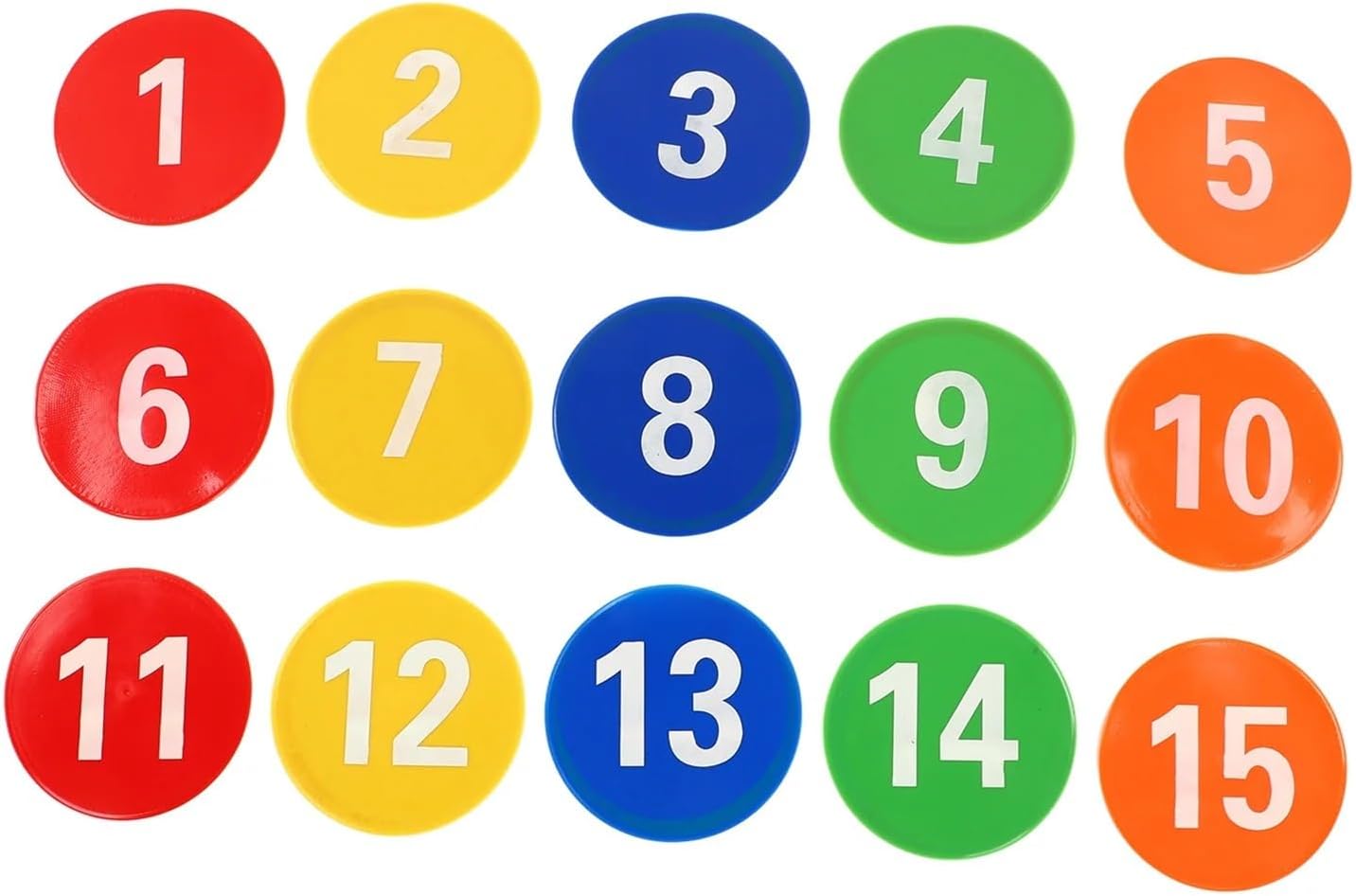 Sports Number Spots Marker 1 to 15 Carpet Number Spot Markers with 5 Bright Color for Soccer Training