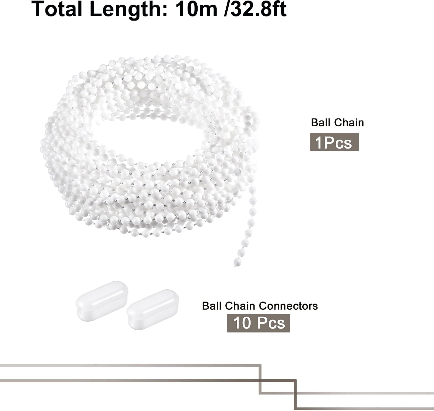 MECCANIXITY Ball Chain Cord, 4mmx9m Pull Roller Chains Extension with 10pcs Connector Clips, for Blind Ball Pearl Curtain Roller Shade Part 1set