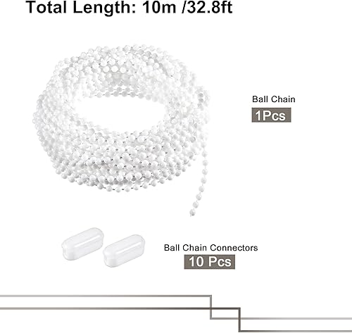 Miniatura 2 de MECCANIXITY Cordón de cadena de bolas, extensión de cadenas de rodillos de tracción de 0.157 in x 29.5 ft con 10 clips de conector, para cortina de