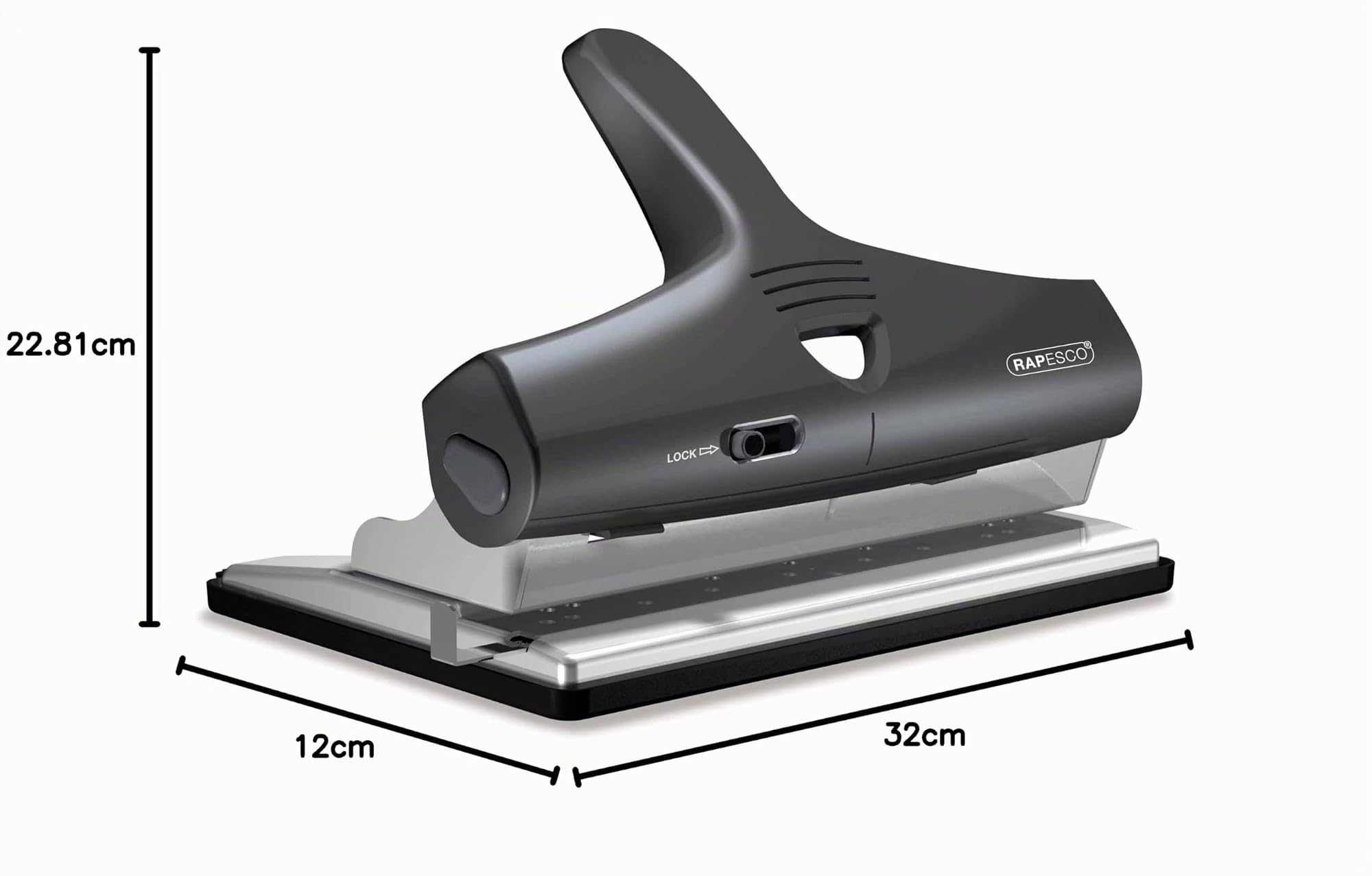 Rapesco 1205 Perforadora Ajustable ALU, Perfora 2, 3 o 4 Agujeros, Negro | Capacidad 32 hojas