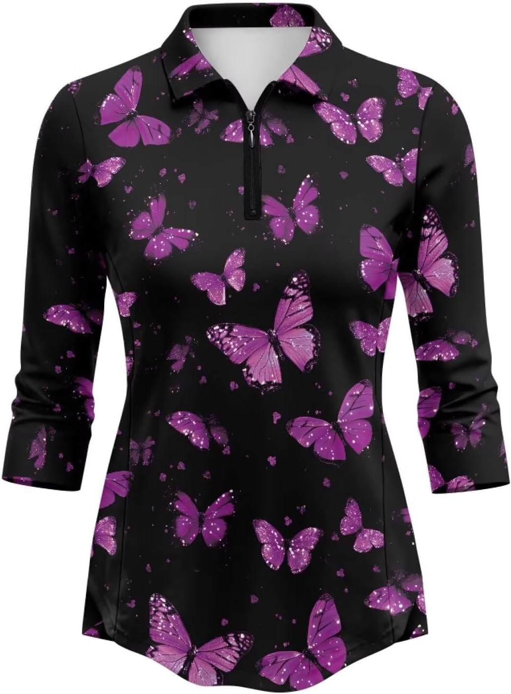 TODIYADDU Womens Golf Shirts Workout 3/4 Sleeve Tops for Women Polo Shirts for Tennis/Running S-2XL