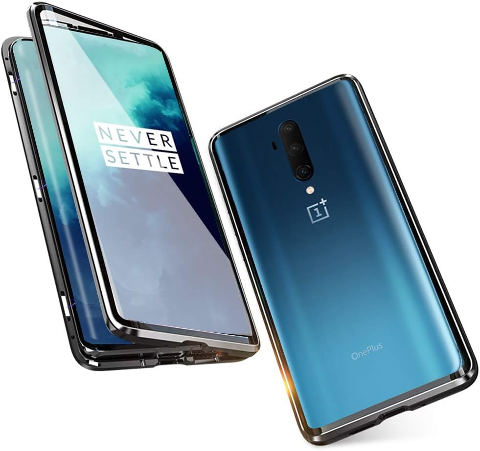 Cover for OnePlus 7T Pro Magnetic Adsorption Tech 360 Degree Protection Case Aluminum Frame Haptic Tempered Glass Strong Magnet Shockproof Metal Flip Case