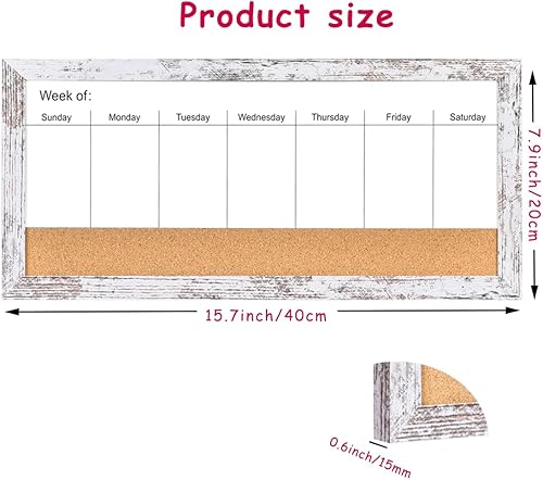 Miniatura 2 de Pizarra blanca magnética semanal de borrado en seco y tablero de corcho, marco de madera blanca, superficie magnética para oficina en casa y