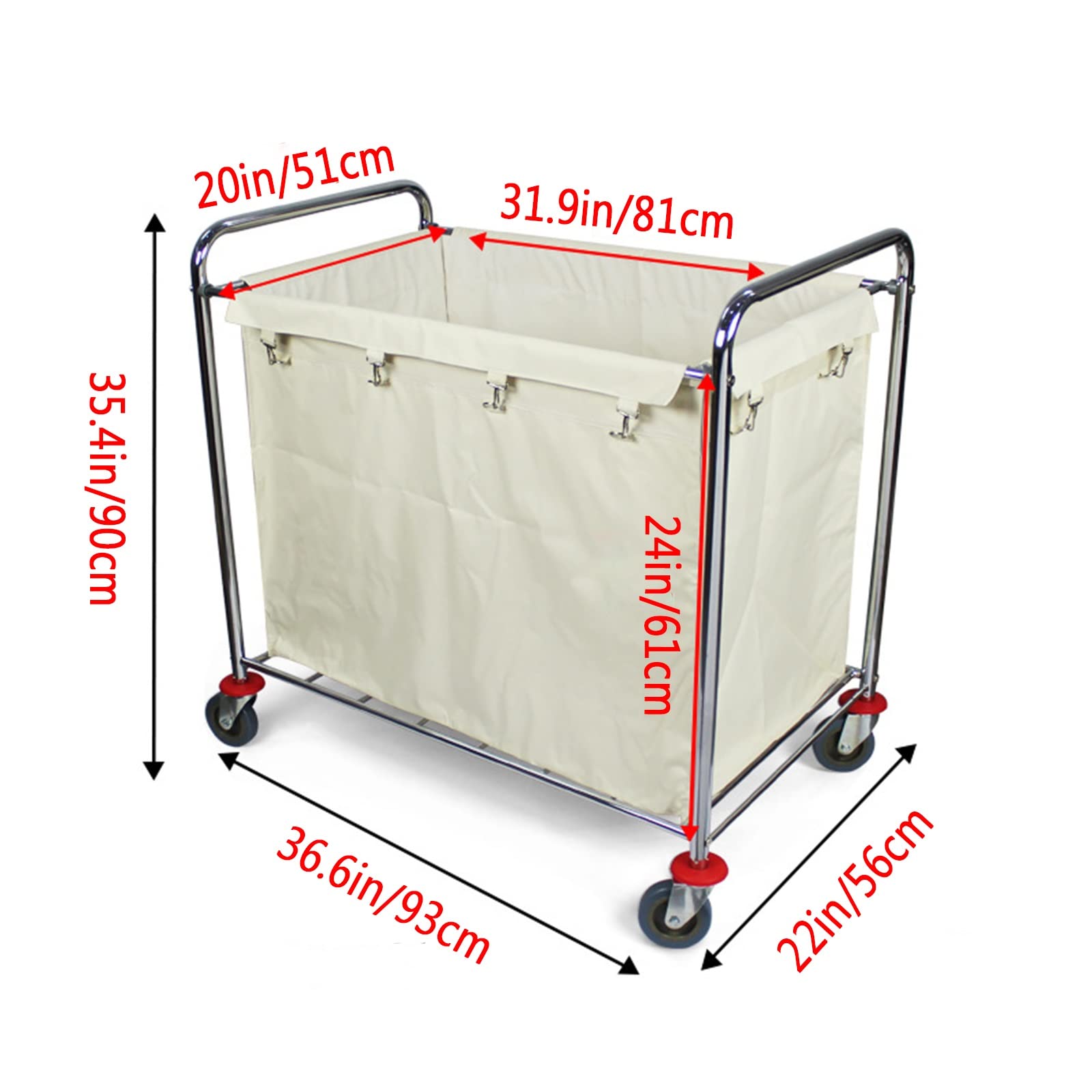 SDdPulse Carrito de lavandería de acero inoxidable resistente con ruedas – Cesta de lavandería comercial con bolsas extraíbles y asa – Cesta clasificadora móvil para uso doméstico y hotel, azul-G