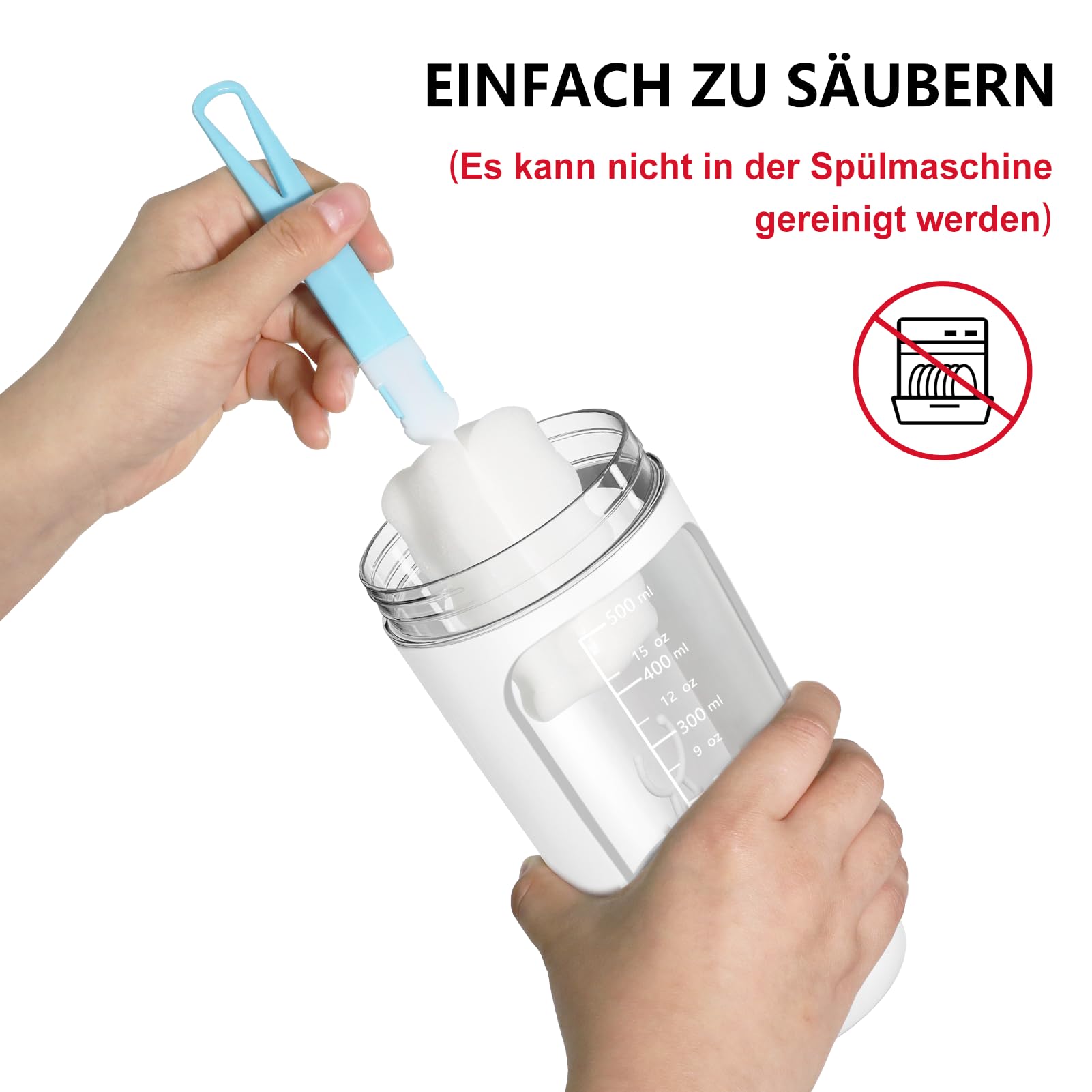 SOARFLY Shaker Proteine Elettrico, 650ml Bottiglia per Shaker per Proteine Ricaricabile USB C, Senza BPA, Shaker Elettrico per Frullati Proteici e Frullati Sostitutivi dei Pasti, Bianco