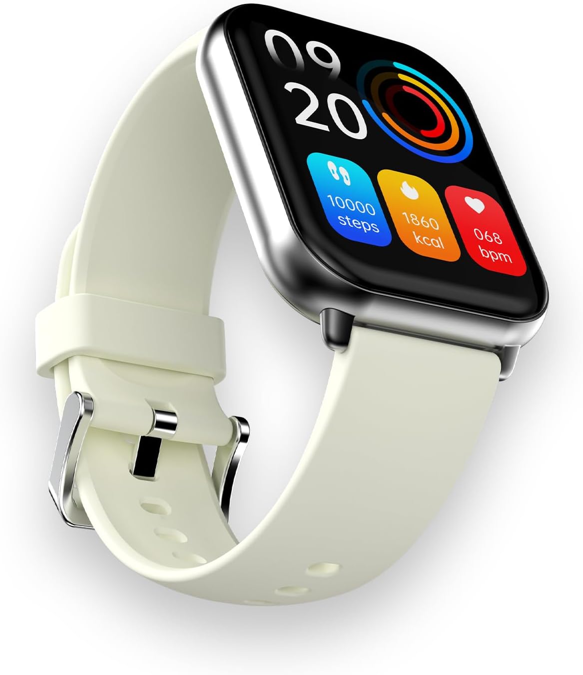 ZONE2 1.96" IPS Display BT Calling Smartwatch, Sleep & Health Fitness Tracking, Long Battery Life, IP68 Waterproof - Silver White