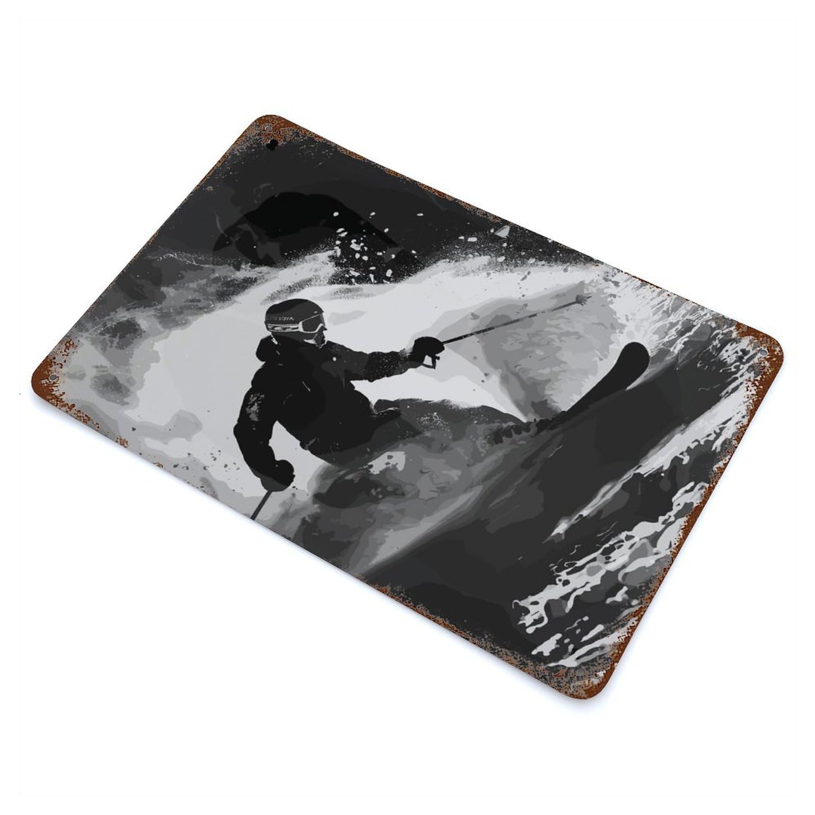 Ski Decorative Tin Sign 11.8"x7.9", Retro Wall Decor for Basement, Hobby Room And Garage Decor